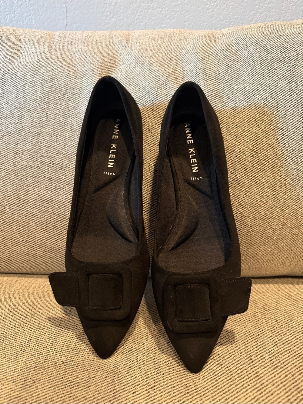 Anne Klein Black Pointed-Toe Ballet Flat with Bow Accent - Picture 3 of 5